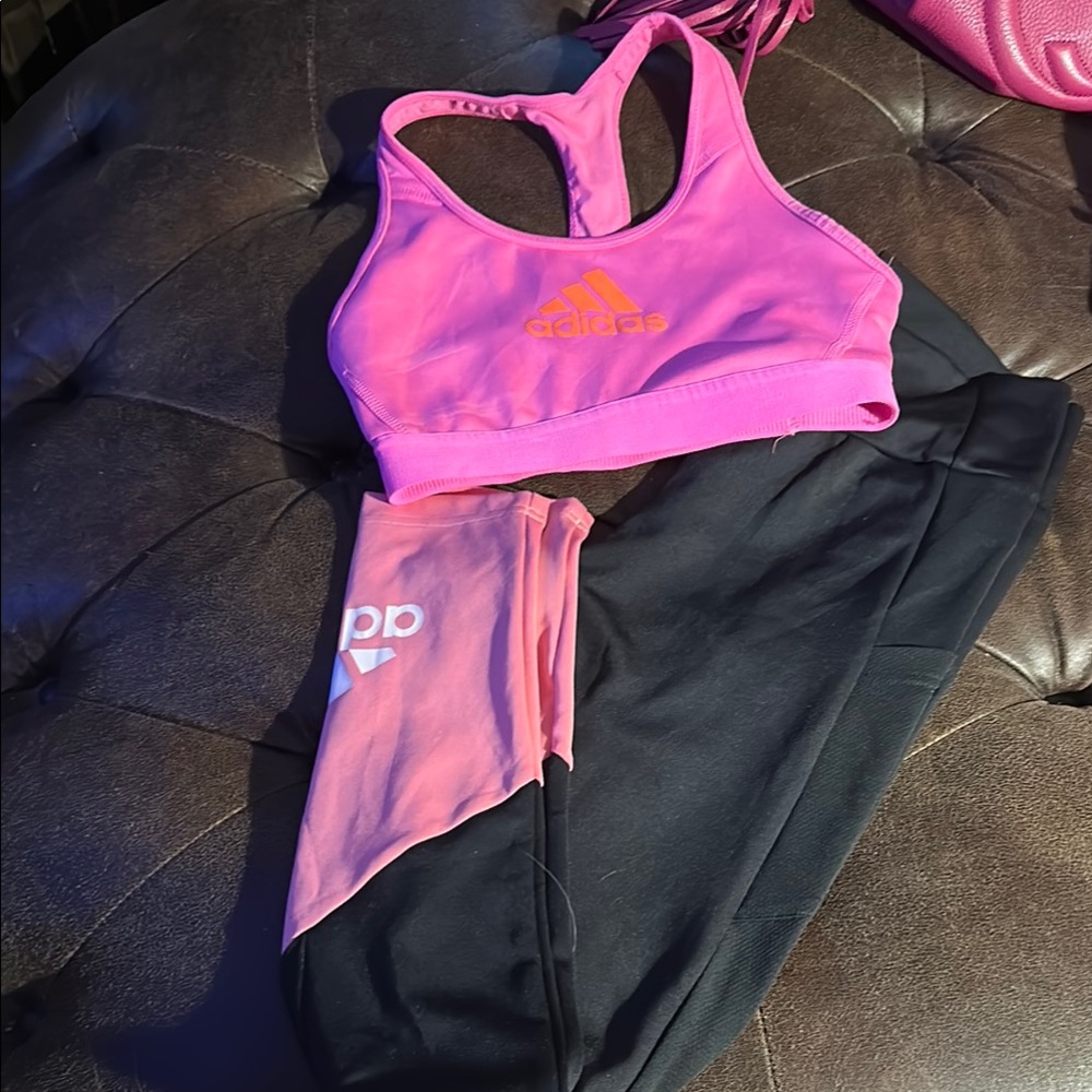 Adidas Pink and Black Activewear Set